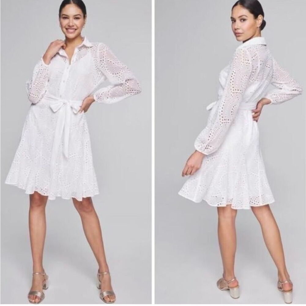 WHBM White Eyelet Long Sleeve Dress